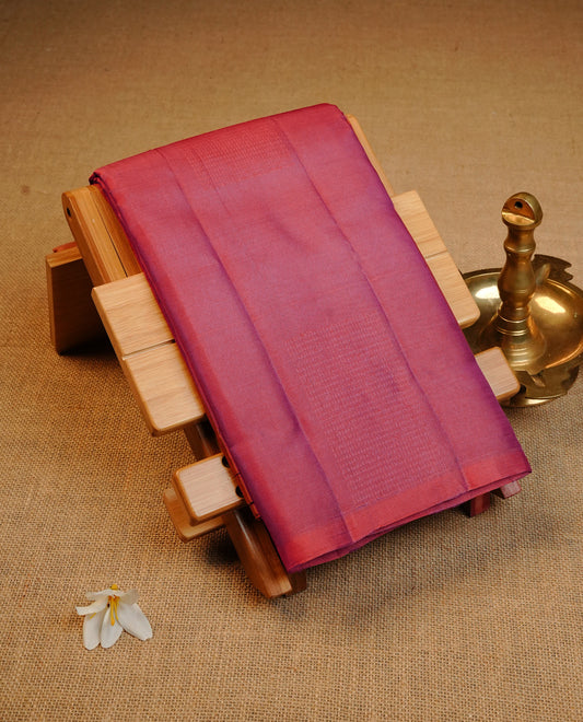 Peach Pink Colour Traditional Kancheepuram Silk Saree Featuring  Gold Zari Dotted Stripes  on the Body, Designed Without a Border and with a Grand Pallu, Paired with a Matching Blouse.