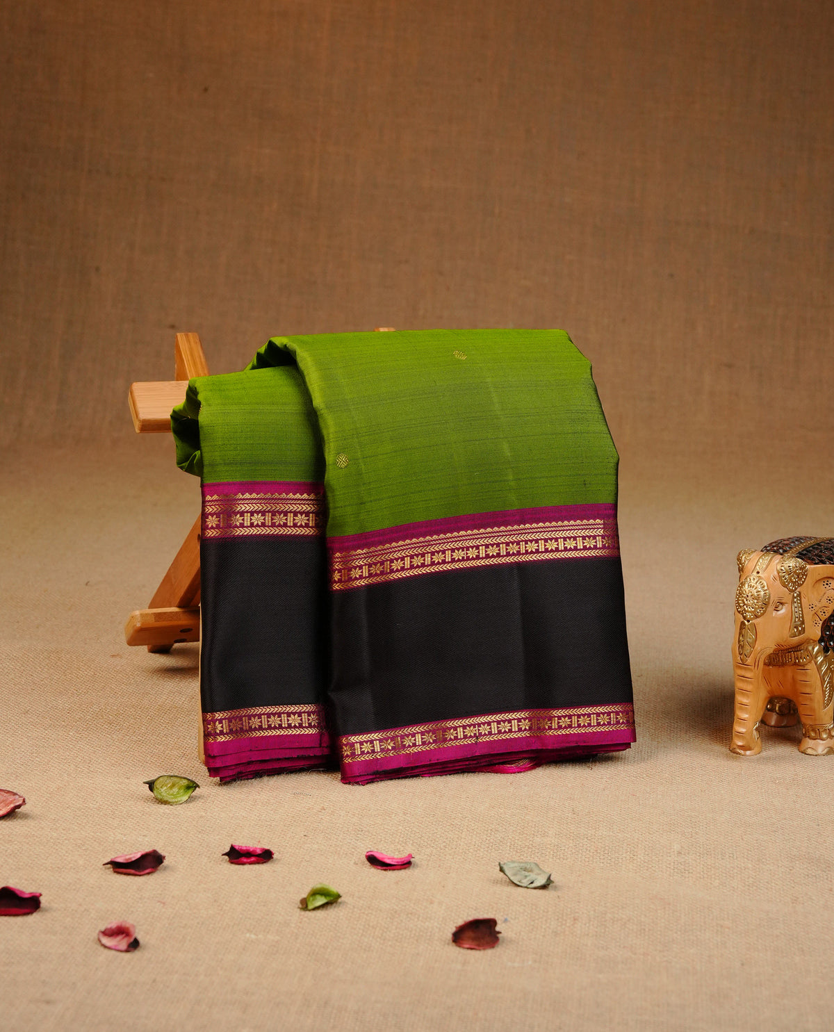 Olive colour Traditional kancheepuram silk saree