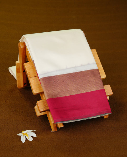 Off White colour soft silk saree with contrast Maroon border.