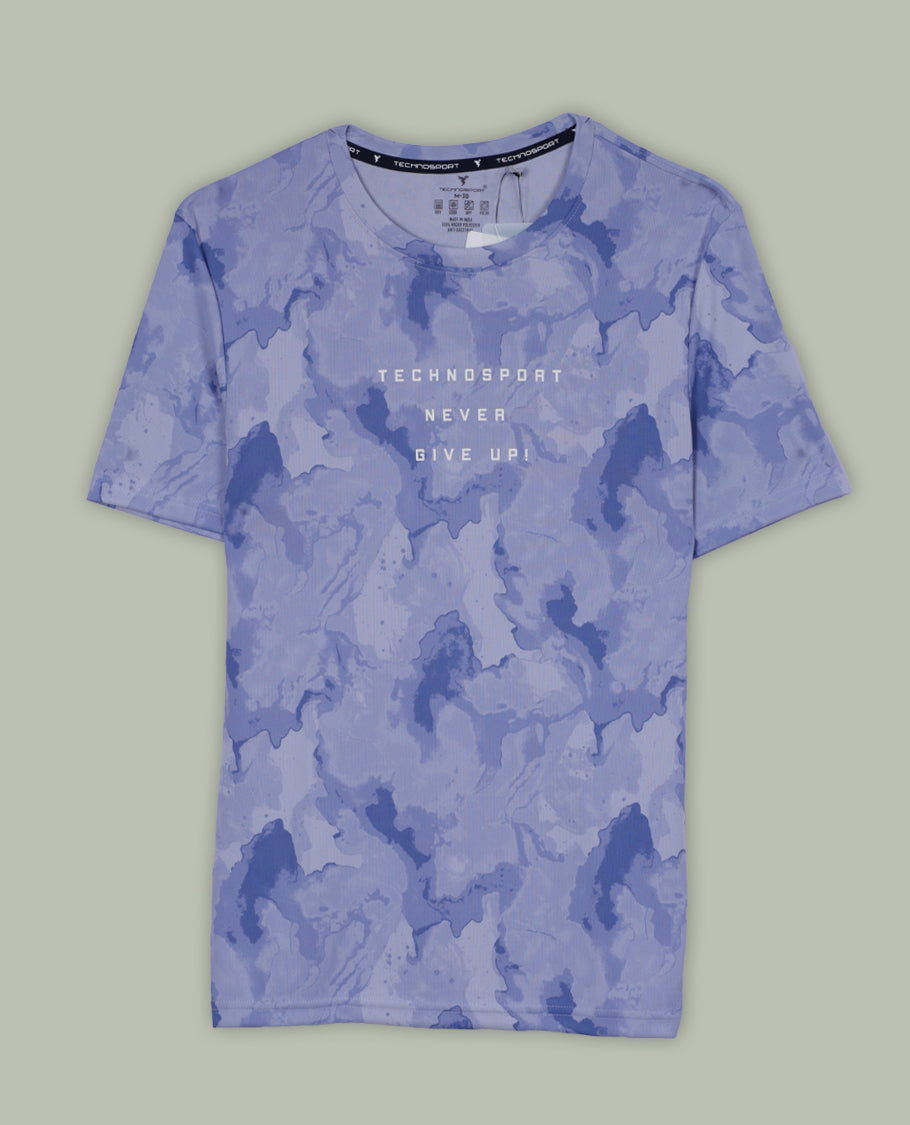 Pastel purple colour T shirt featuring a subtle self print design, comfortable short sleeves, and a classic round neck for a casual, stylish look.