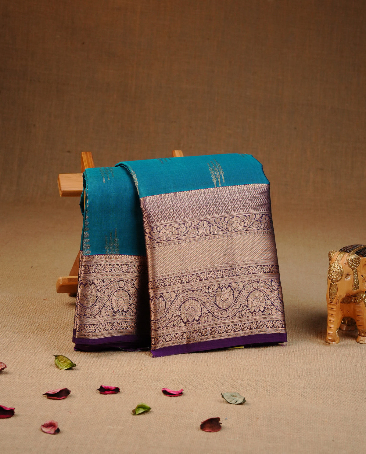 Teal colour Traditional kancheepuram silk saree