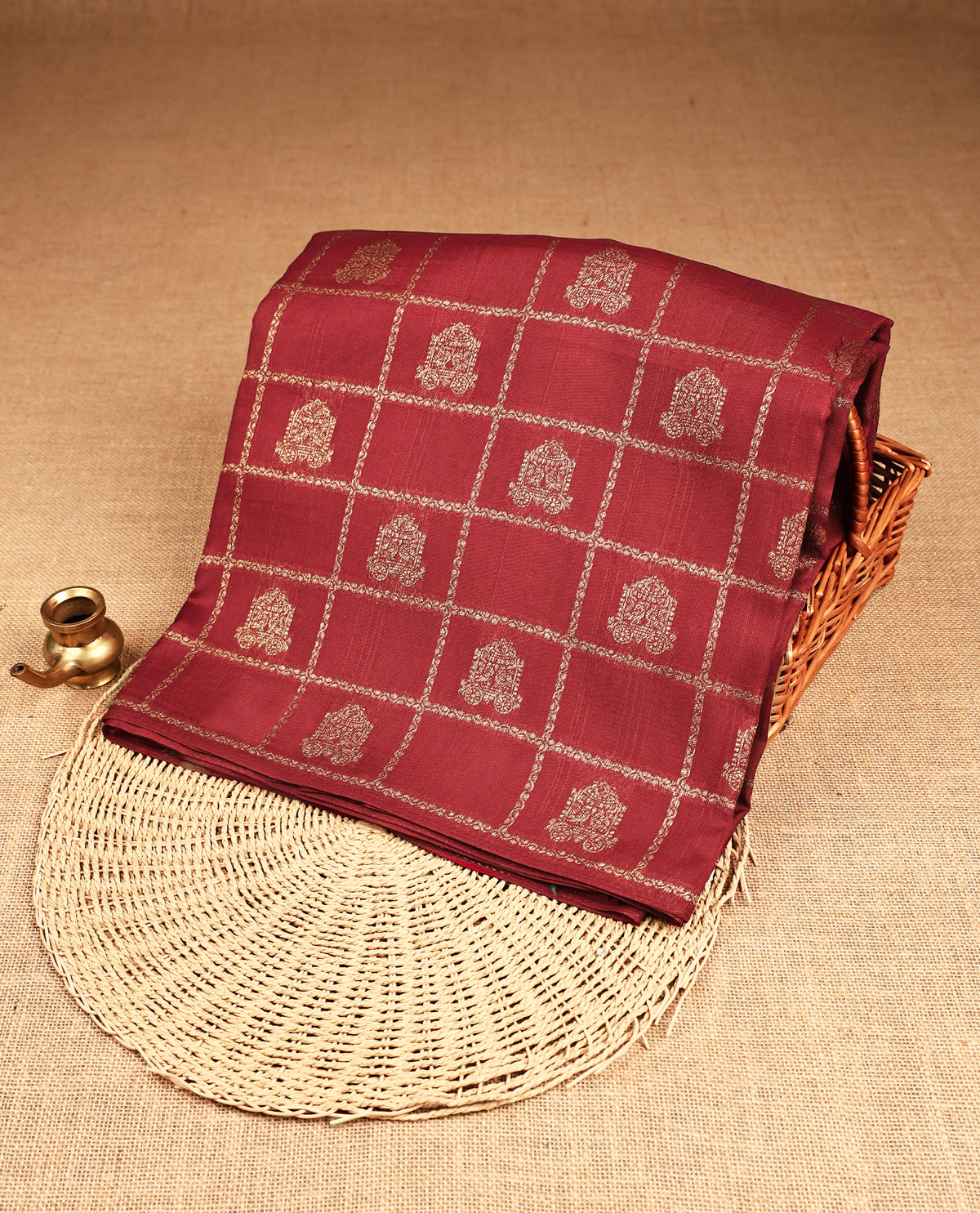 Maroon color Colour Banaras Silk Tussar Georgette Saree