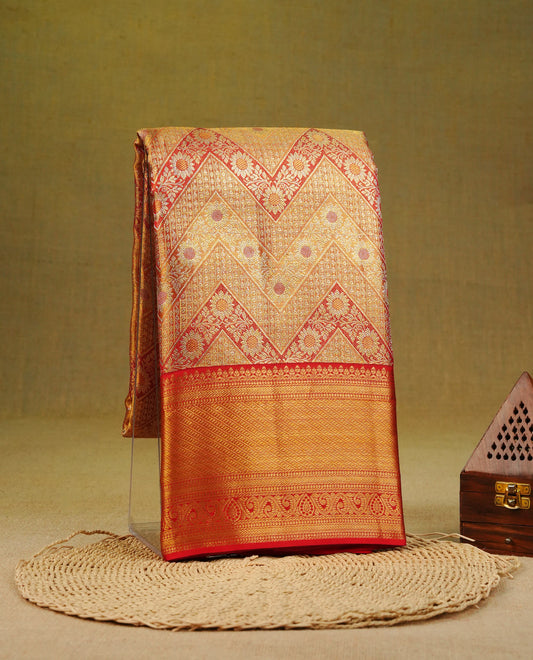 Red & Gold double shade colour pure tissue silk saree