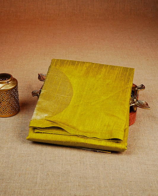 Mustard yellow colour semi tussar silk saree featuring bold thread polka dot body, no specific border, comes with matching blouse piece