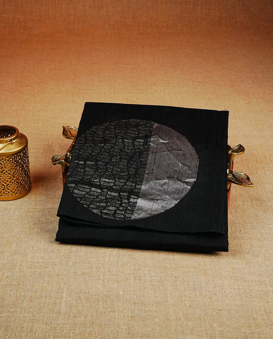 Black colour semi tussar silk saree featuring bold thread polka dot body, no specific border, comes with matching blouse piece