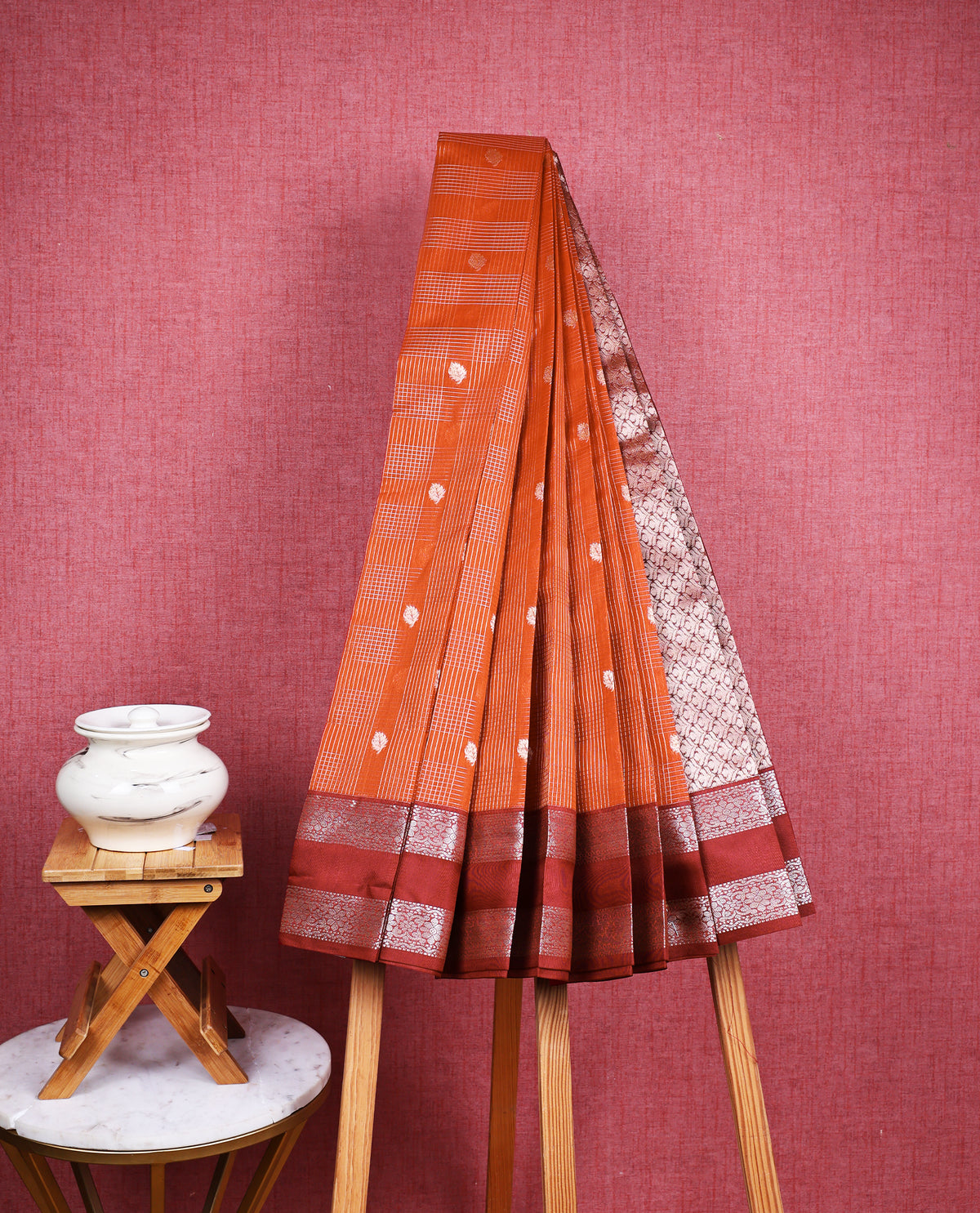 Rust colour soft silk saree