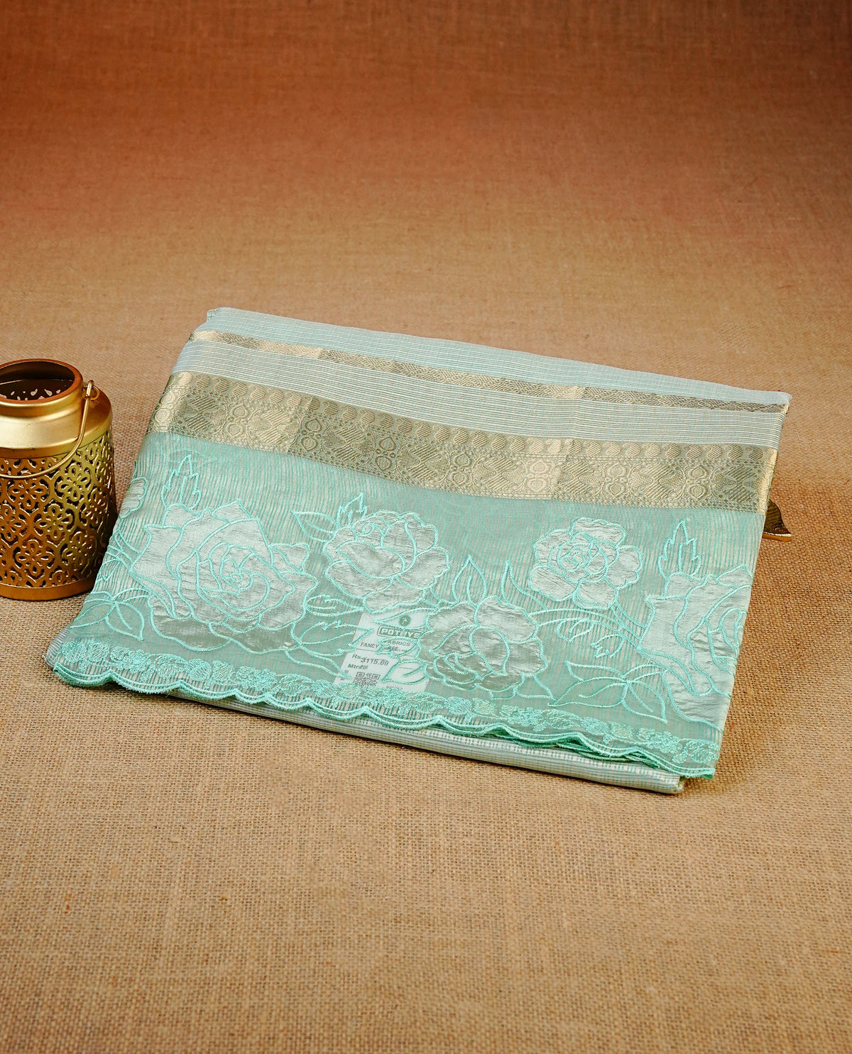 Pastel Aqua colour Net Kota Designer saree.