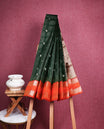 Bottle green colour soft silk saree