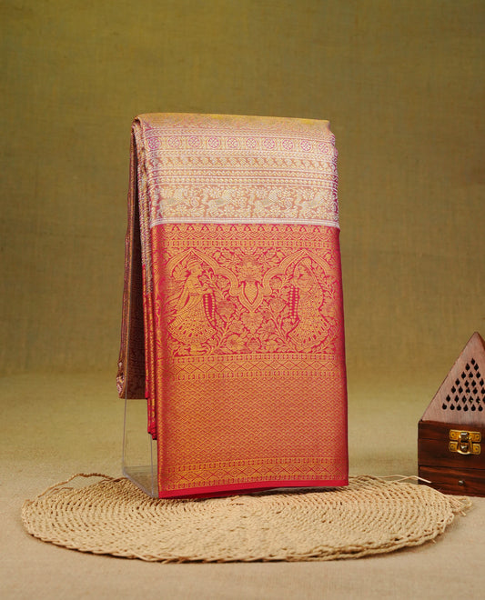 Gold & light pink double shade colour pure tissue silk saree