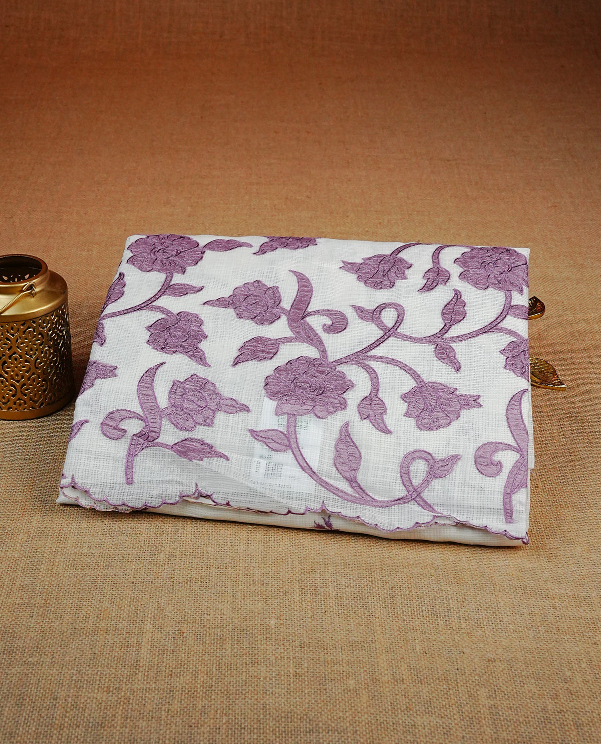 Cream with Purple colour Net Kota Designer saree.