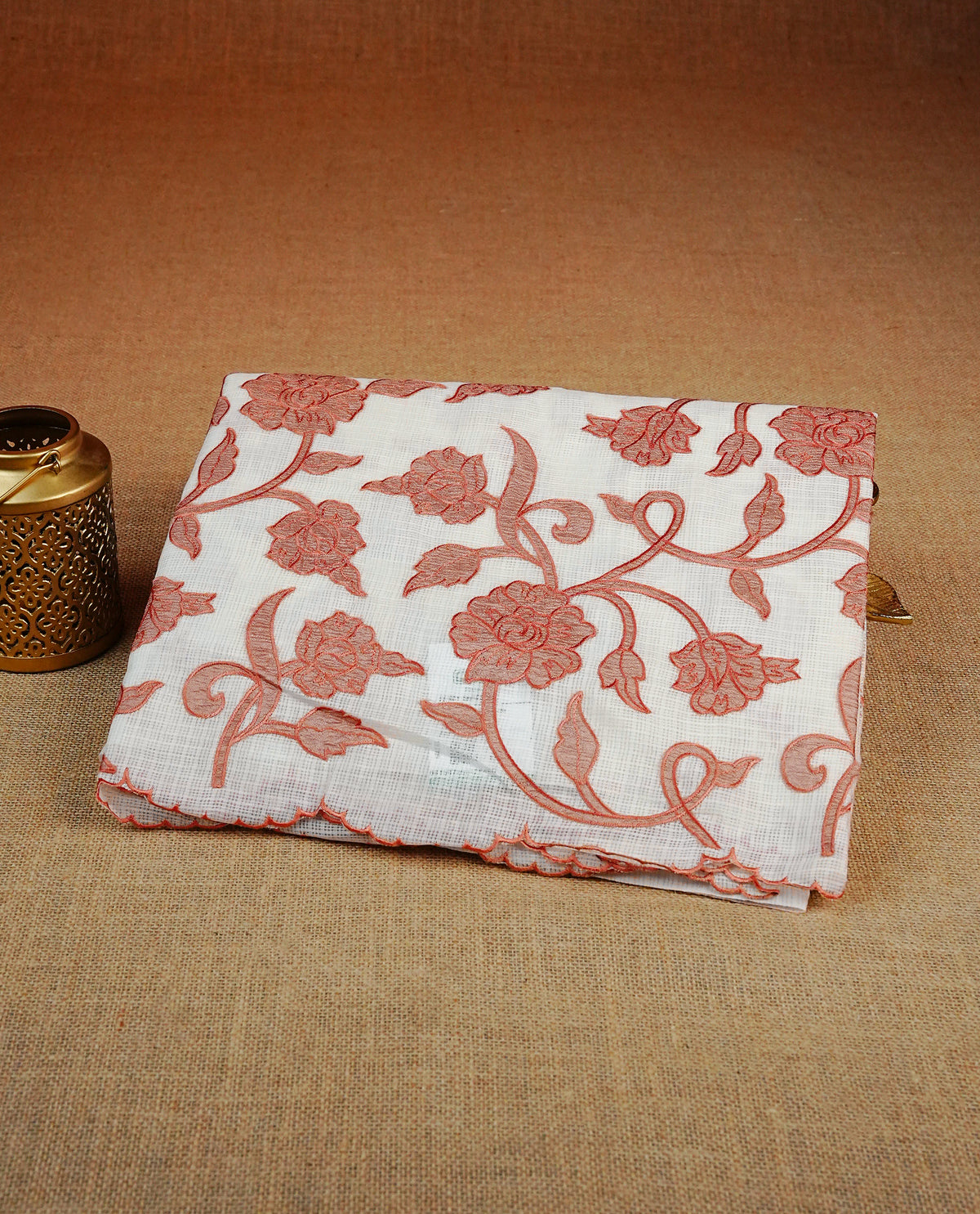 Cream with Brown colour Net Kota Designer saree.