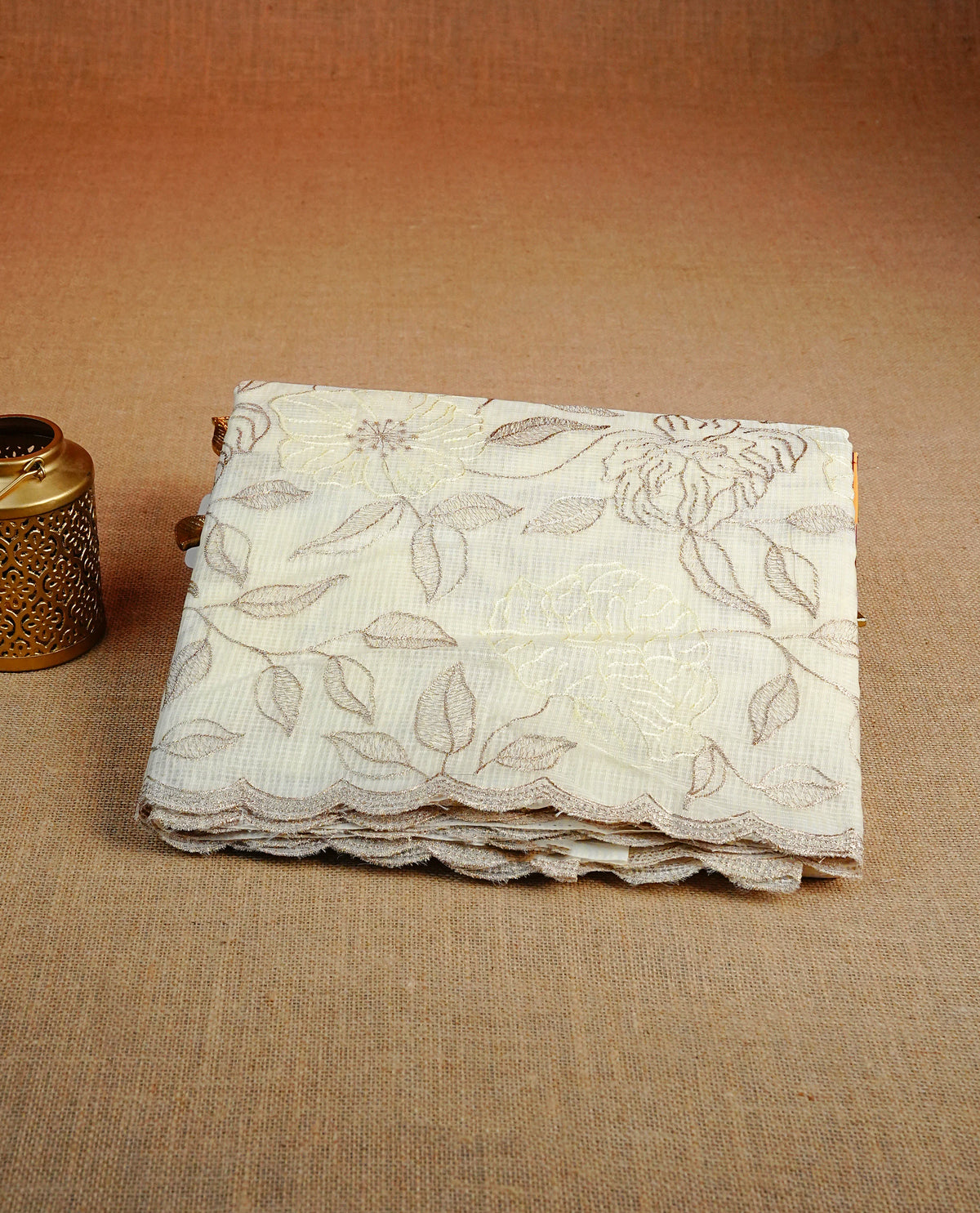 Cream colour Net Kota Designer saree.