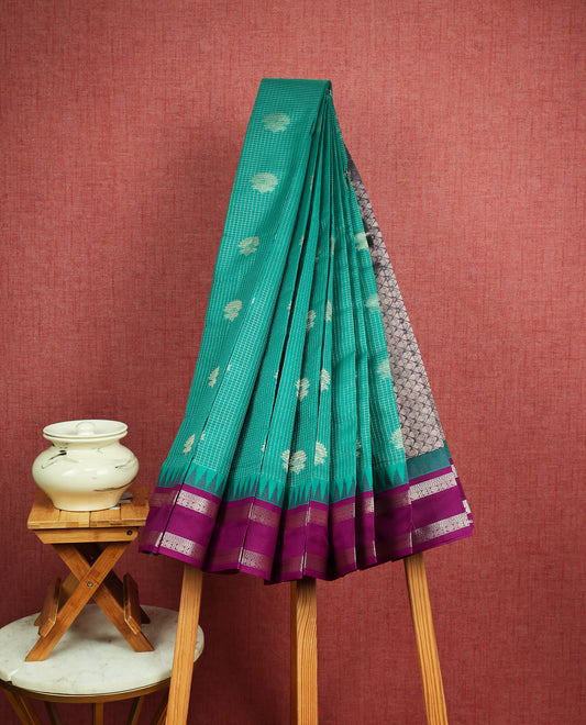 Sea green colour soft silk saree