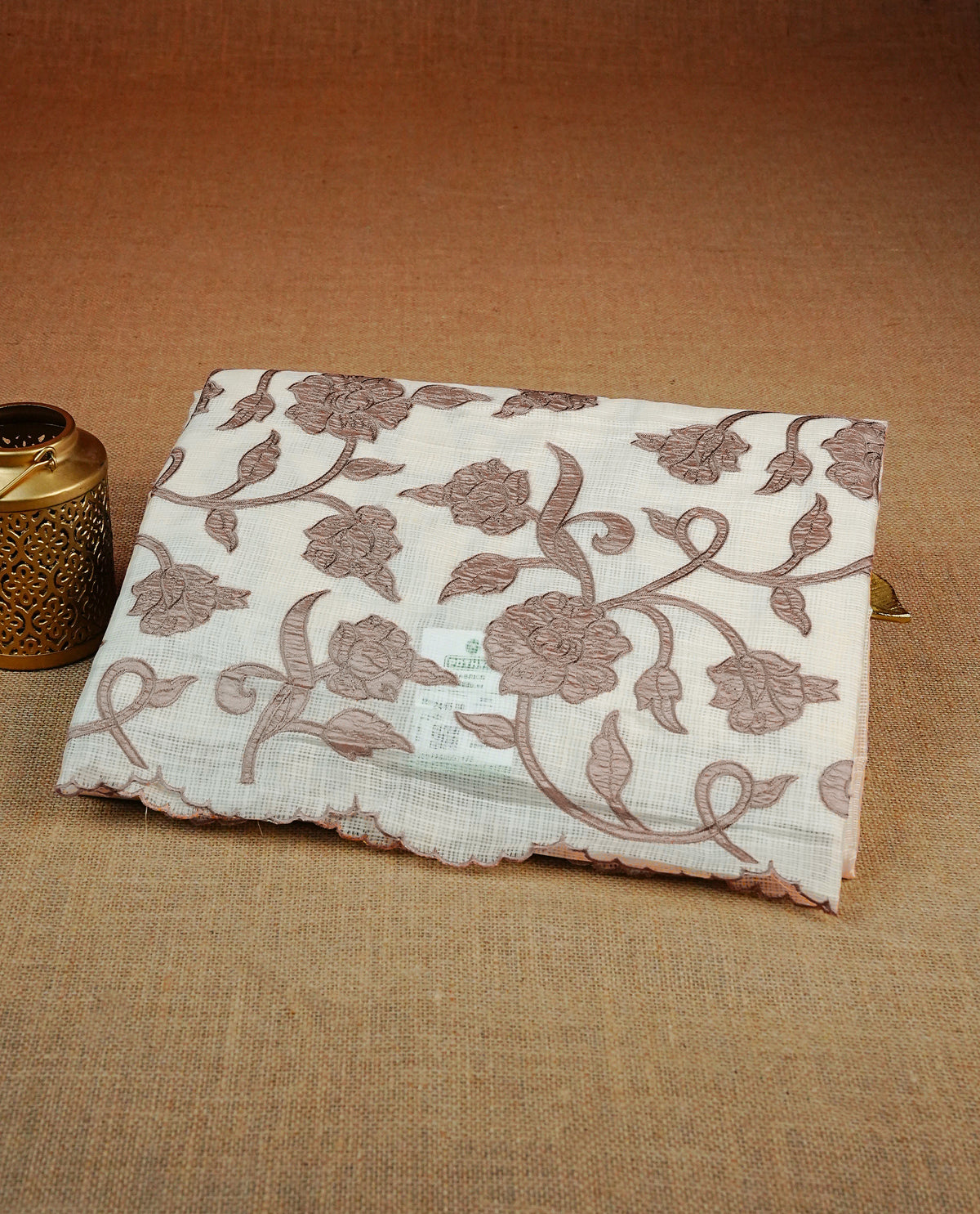 Cream with Rose Gold colour Net Kota Designer saree.