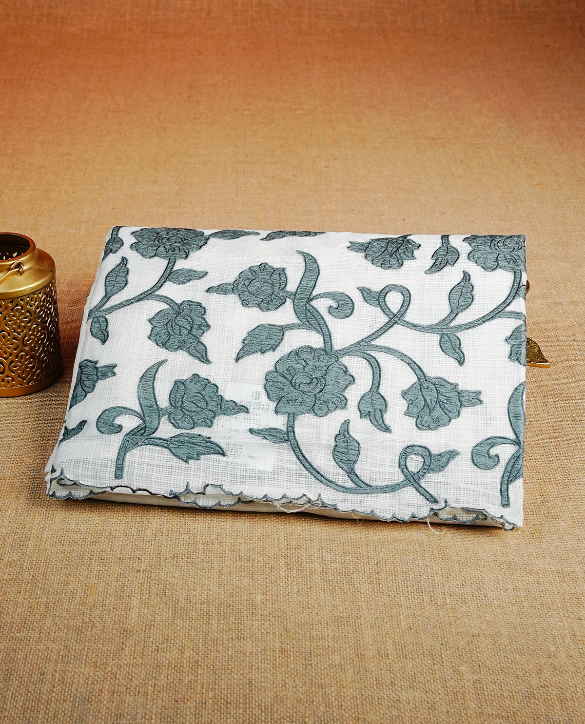 Cream with Greyish Blue colour Net Kota Designer saree.
