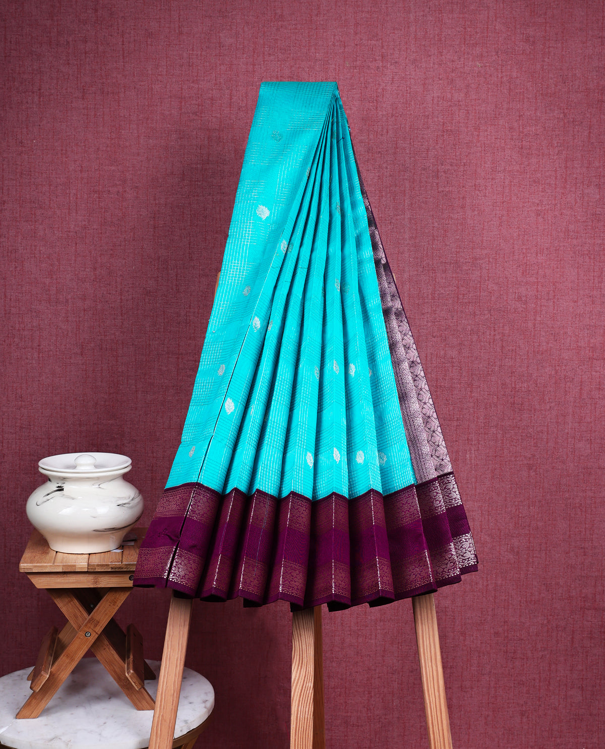Turquoise colour soft silk saree