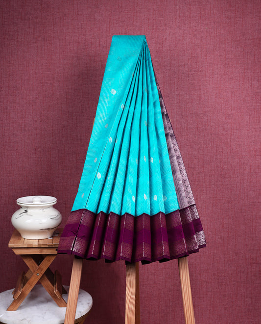 Turquoise colour soft silk saree