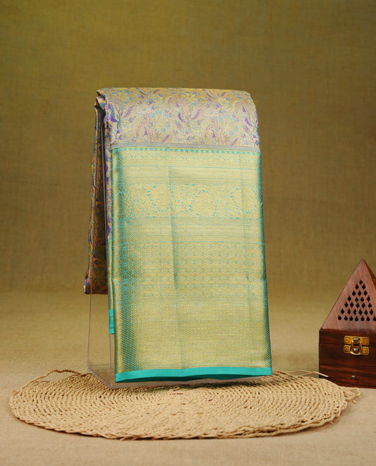Aqua & Gold double shade pure tissue silk saree