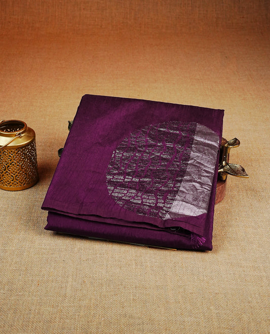 Grape colour semi tussar silk saree featuring bold thread polka dot body, no specific border, comes with matching blouse piece