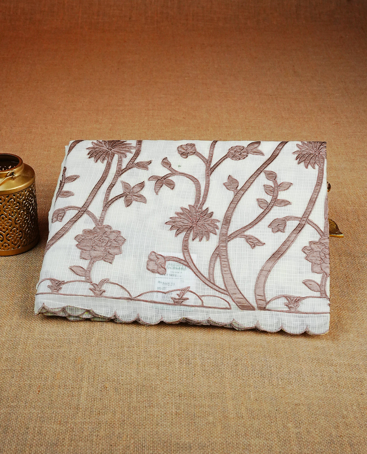 Cream with Bronze colour Net Kota Designer saree.