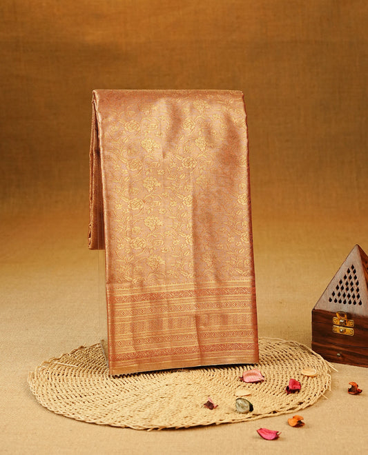 Light Brown Colour Semi Tissue Silk Saree featuring an all-over floral zari woven on  body, an elegant self-design zari pallu & Paired with a matching blouse piece.