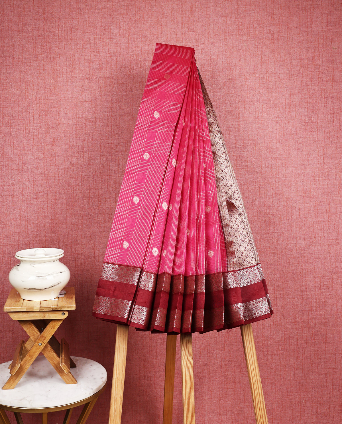Rani pink colour soft silk saree