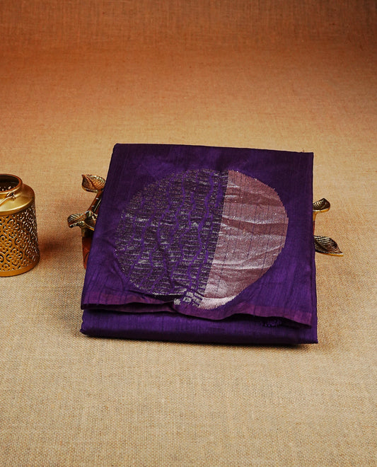 Deep purple colour semi tussar silk saree featuring bold thread polka dot body, no specific border, comes with matching blouse piece