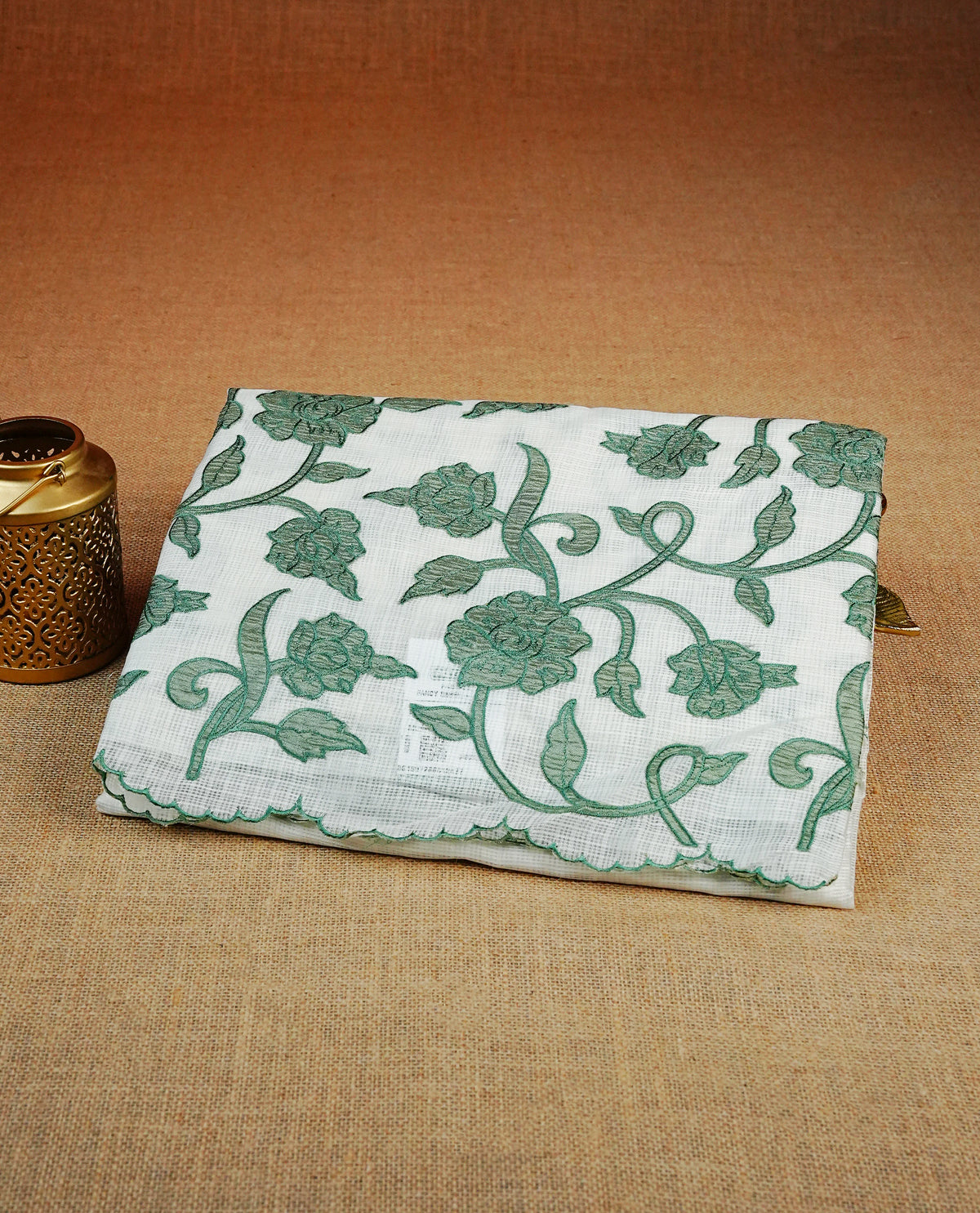 Cream with Green colour Net Kota Designer saree.
