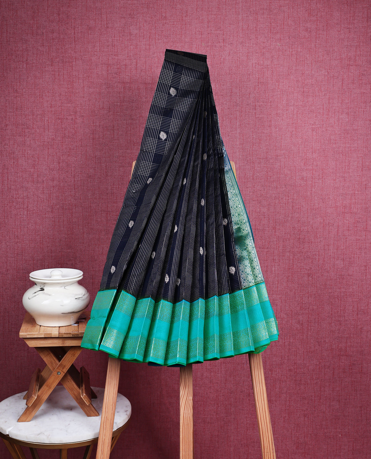 Navy blue colour soft silk saree