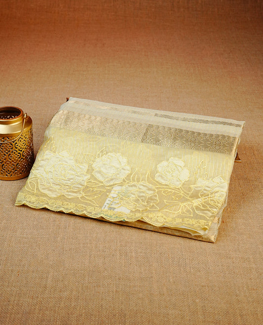 Pastel Yellow colour Net Kota Designer saree.