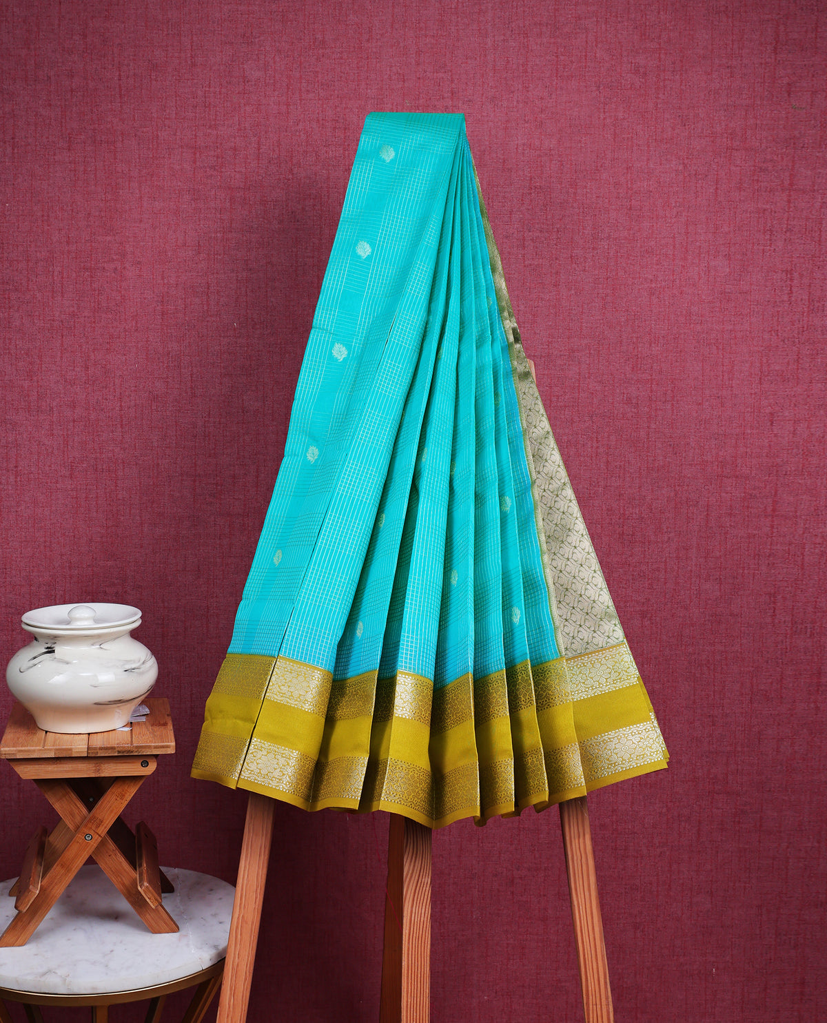 Aqua Blue colour soft silk saree