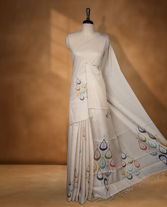 Kerala Tissue saree with Prints and without border with Matching Blouse