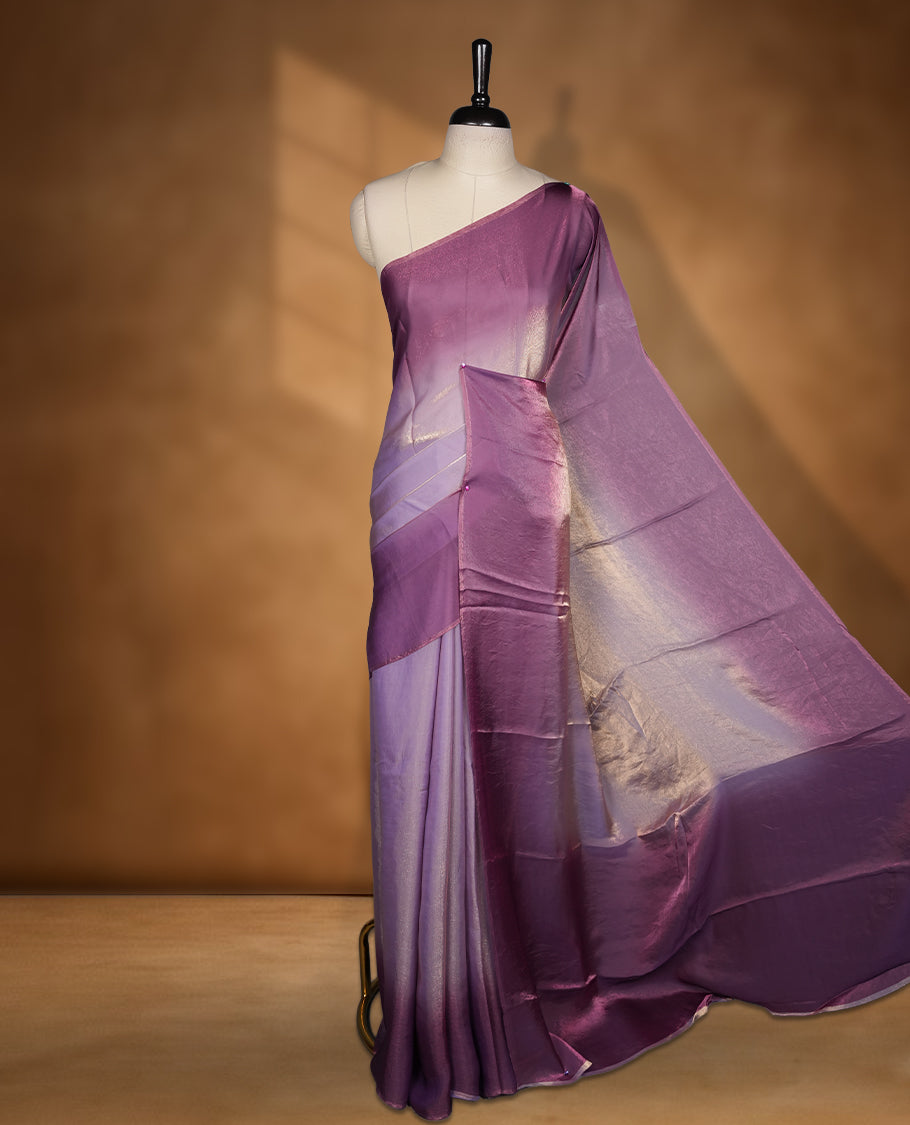 Purple Colour Soft Shine Fendy Chiffon Saree, with plain body with contrast border, without blouse.
