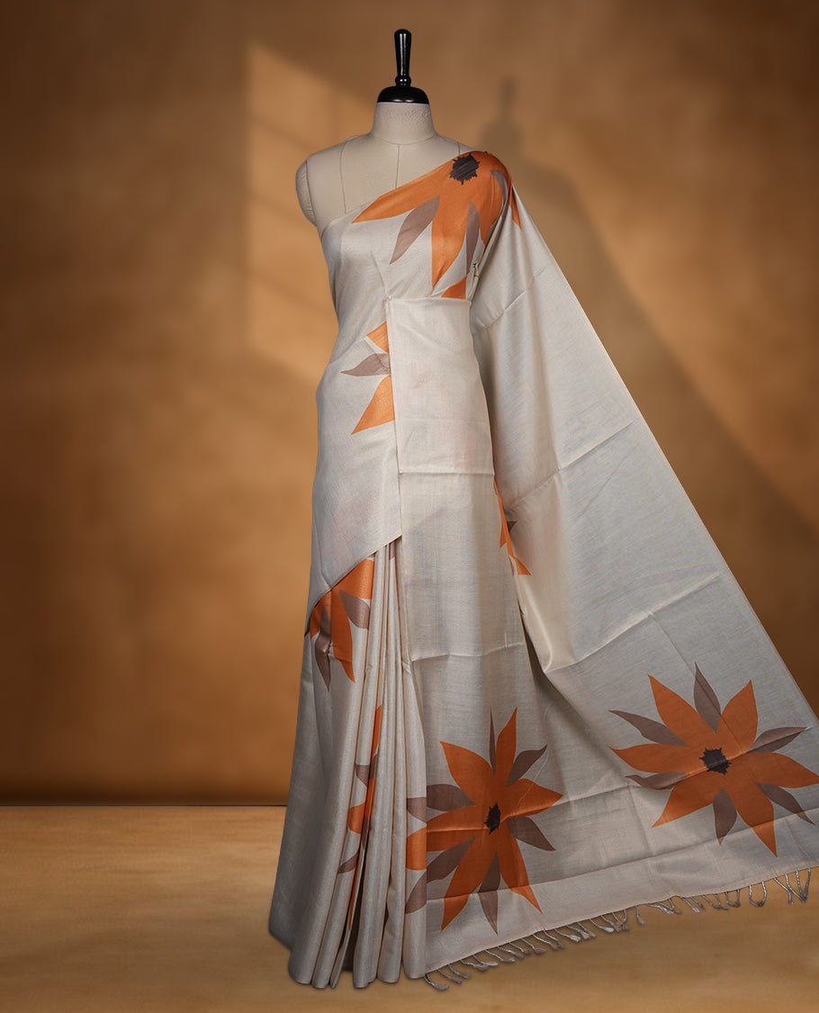 Kerala Tissue saree with Prints and without border with Matching Blouse