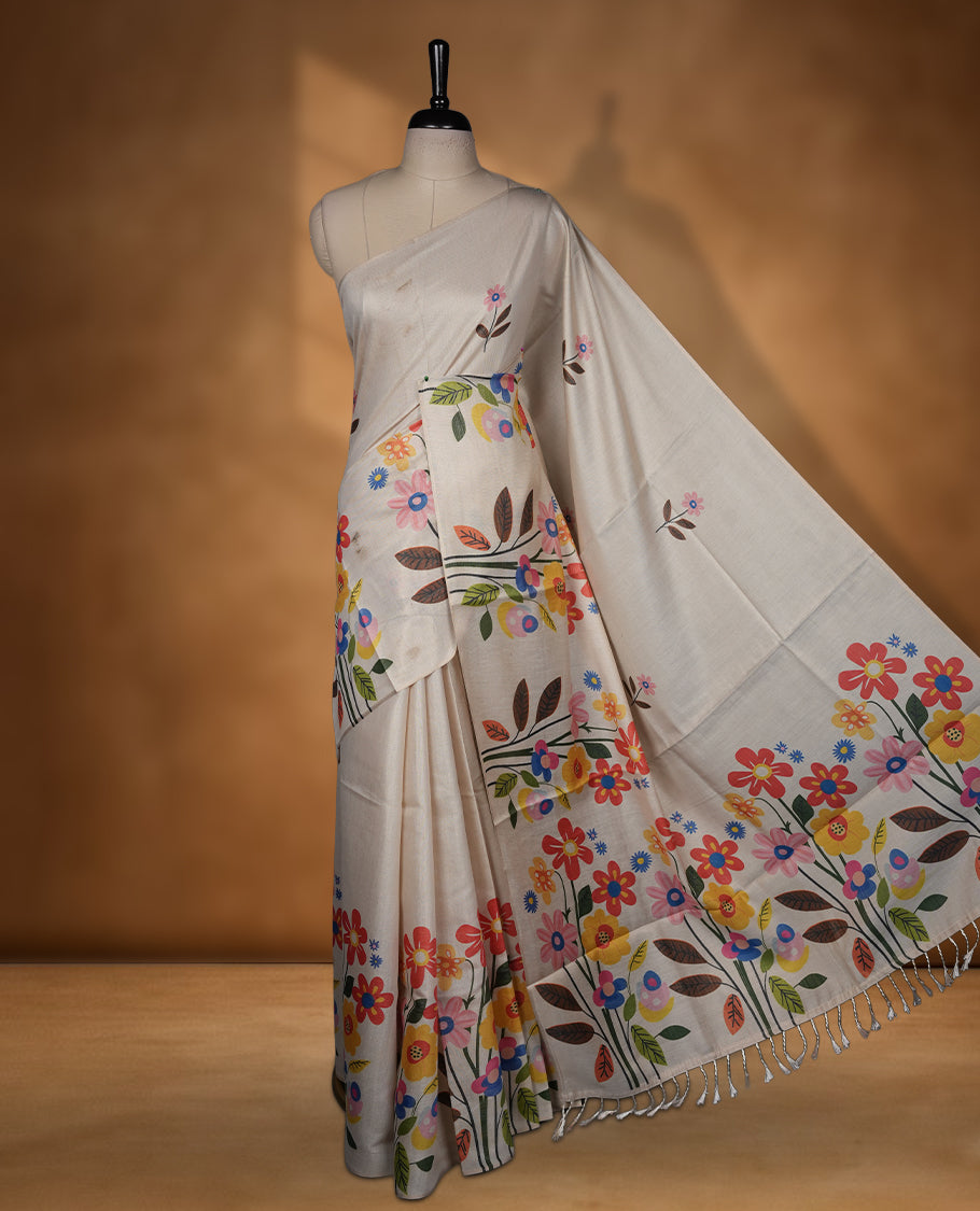 Kerala Tissue saree with Floral Prints and without border with Matching Blouse