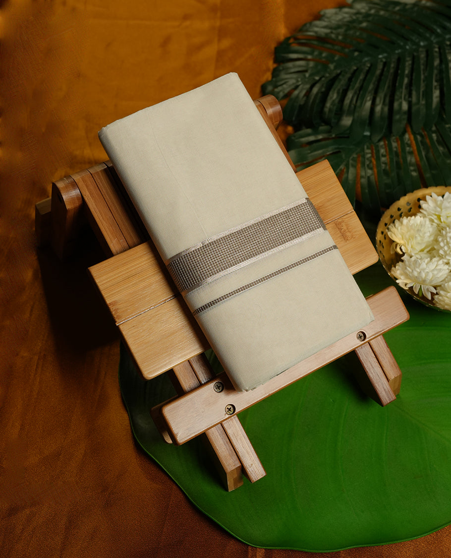 Off white Colour Pure Cotton double Dhoti with kahi & rose gold Colour