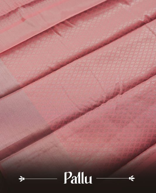 Dusty rose pink colour semi silk saree featuring neem zari Brocade Pattern all over the body, complemented by a Self Colour woven border with detailing, Pallu & blouse.