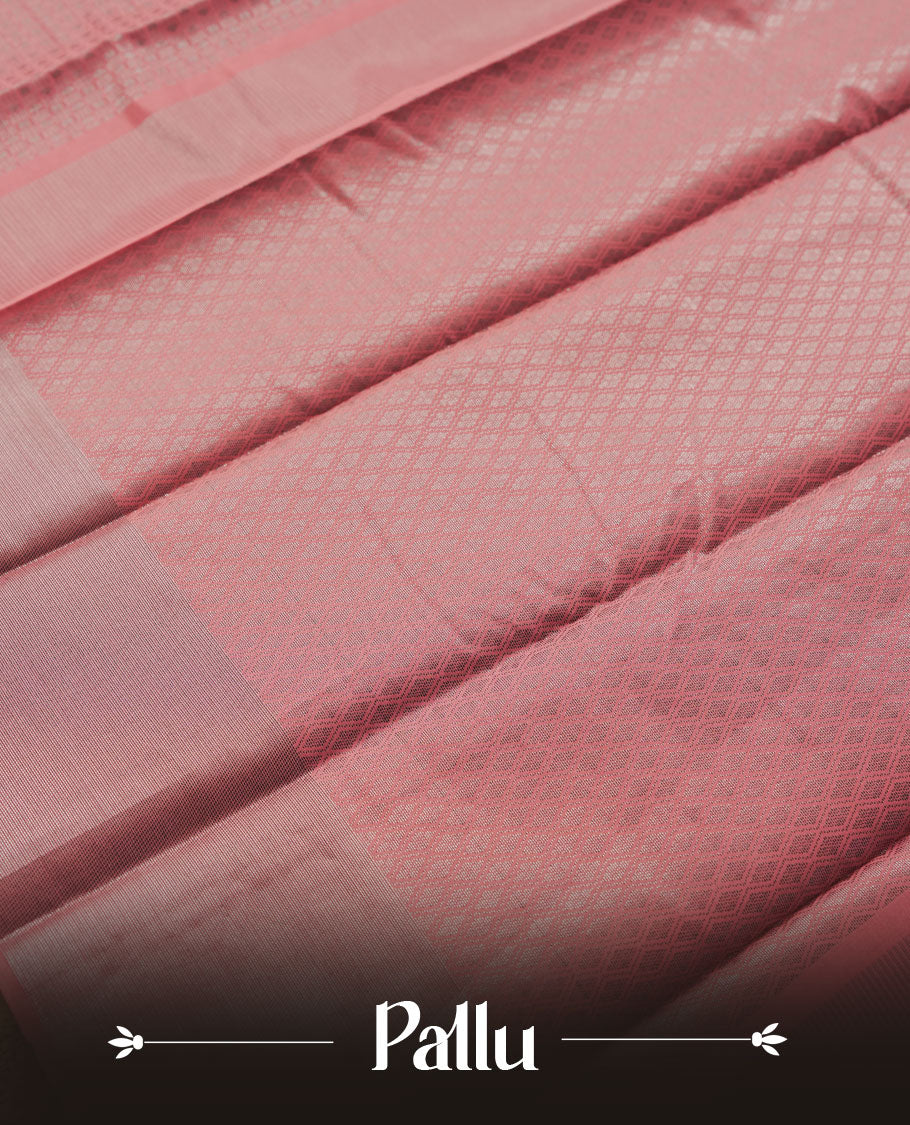Dusty rose pink colour semi silk saree featuring neem zari Brocade Pattern all over the body, complemented by a Self Colour woven border with detailing, Pallu & blouse.