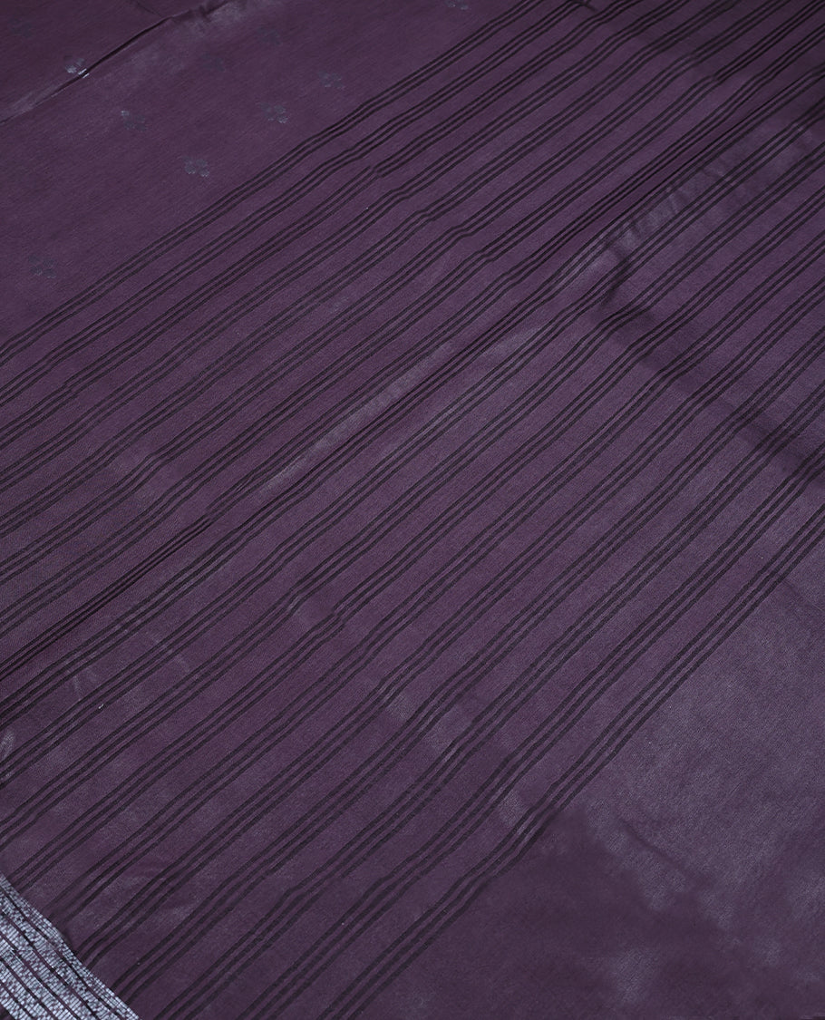 Dark Grape Colour Semi Jute Saree having Thread Flower Work in Body with Self Coloured Pallu and Blouse