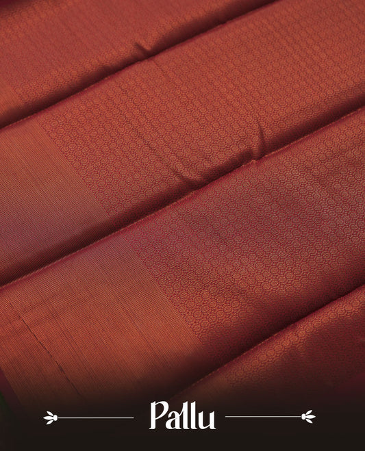 Green colour semi silk saree featuring neem zari Brocade Pattern all over the body, complemented by a Self Colour woven border with detailing with contrast Red Colour Pallu & blouse.