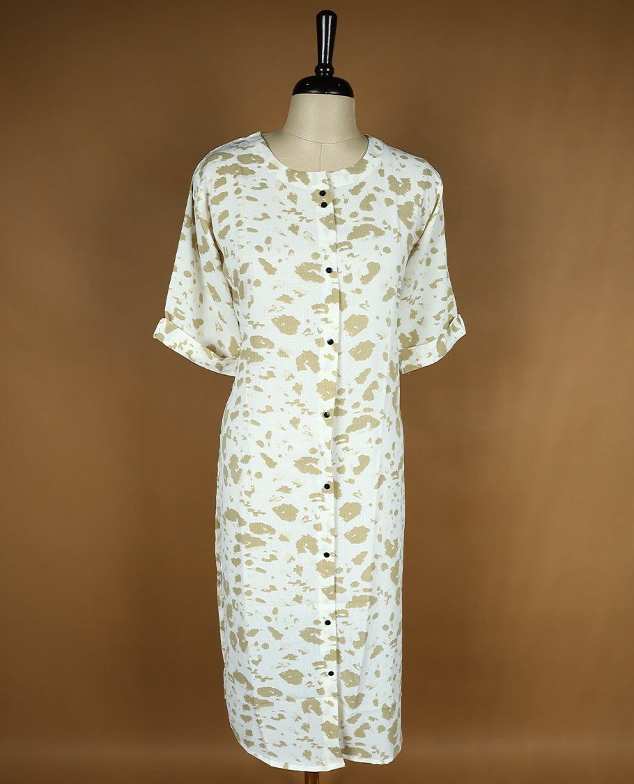 Off White Colour Readymade Kurti with Khaki Colour Prints For Women with 2/4th Sleeves