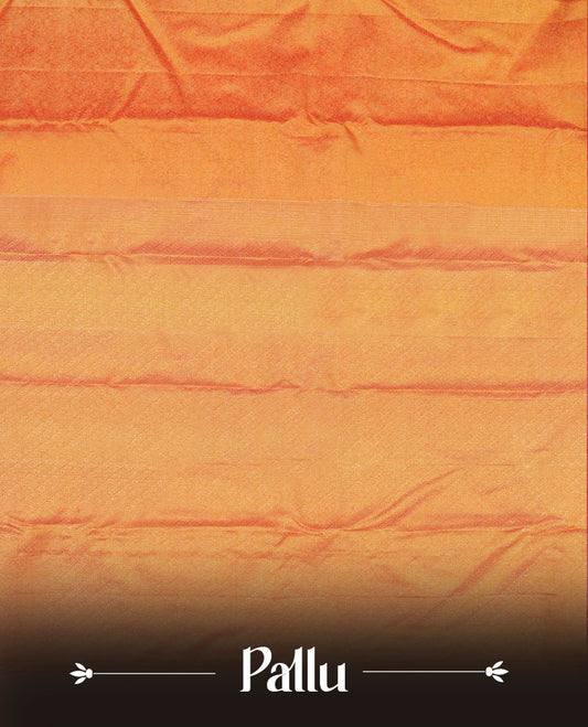 Mango yellow colour Kanchipuram pattern Manthrakodi saree featuringrose gold zari floral pencil art design & jari jacquard design and geometrical border and jacquard zari blouse piece.