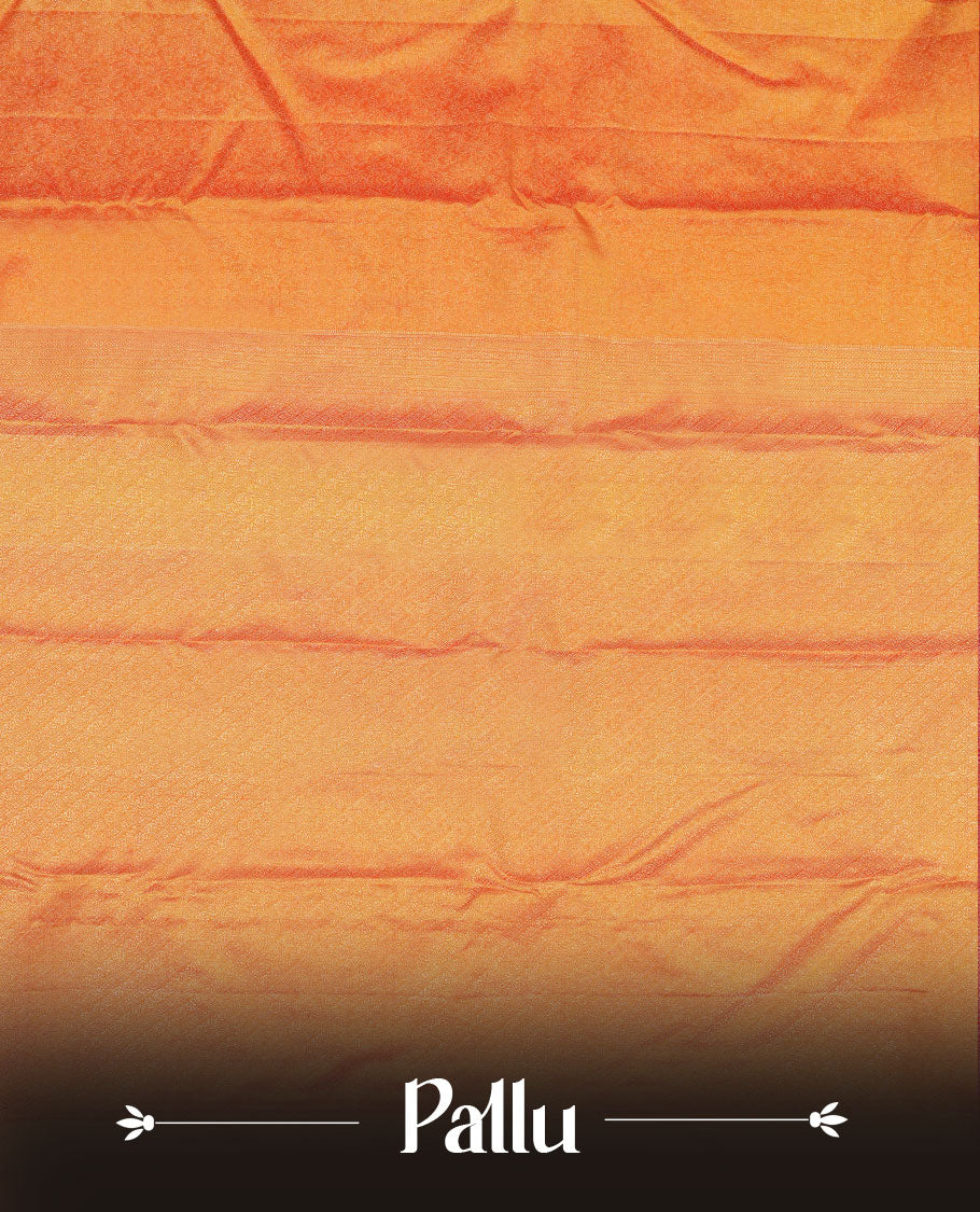 Mango yellow colour Kanchipuram pattern Manthrakodi saree featuringrose gold zari floral pencil art design & jari jacquard design and geometrical border and jacquard zari blouse piece.