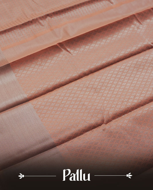 Amber brown colour semi silk saree featuring neem zari Brocade Pattern all over the body, complemented by a Self Colour woven border with detailing, Pallu & blouse.