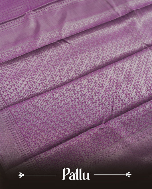 Deep Violet colour semi silk saree featuring neem zari Brocade geometric Pattern all over the body, complemented by a Self Colour woven border with detailing, Pallu & blouse.