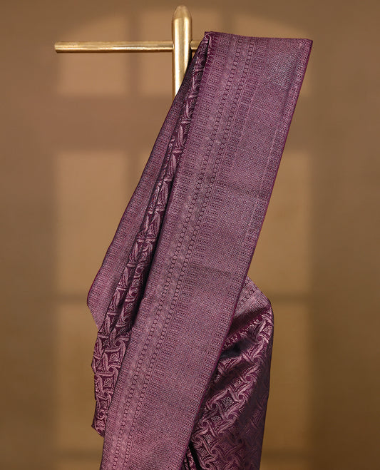 Deep Wine Colour Kancheepuram Wedding Silk Saree having Zari Work in Body with Border and Brocade Blouse