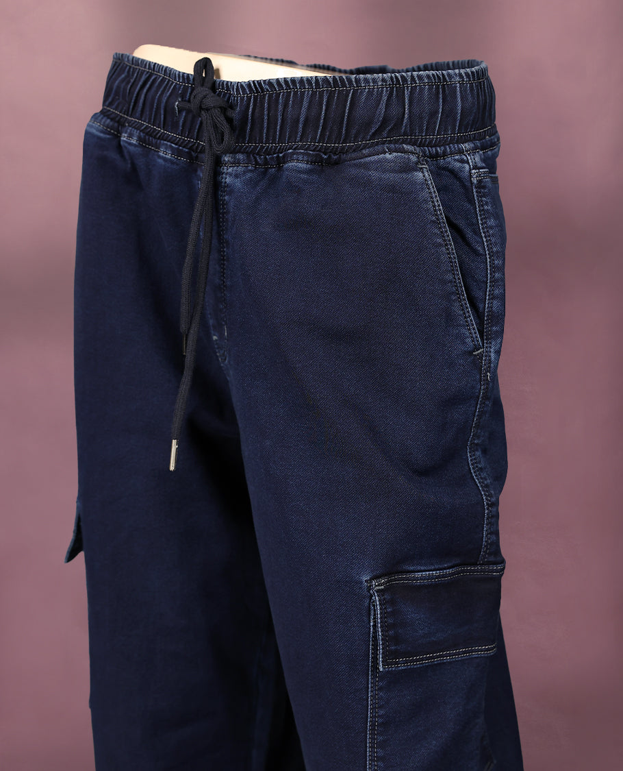 Dark Blue colour high-quality jeans with bottom elastic for women.