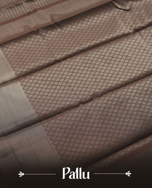 Chocolate colour semi silk saree featuring neem zari Brocade Pattern all over the body, complemented by a Self Colour woven border with detailing, Pallu & blouse.