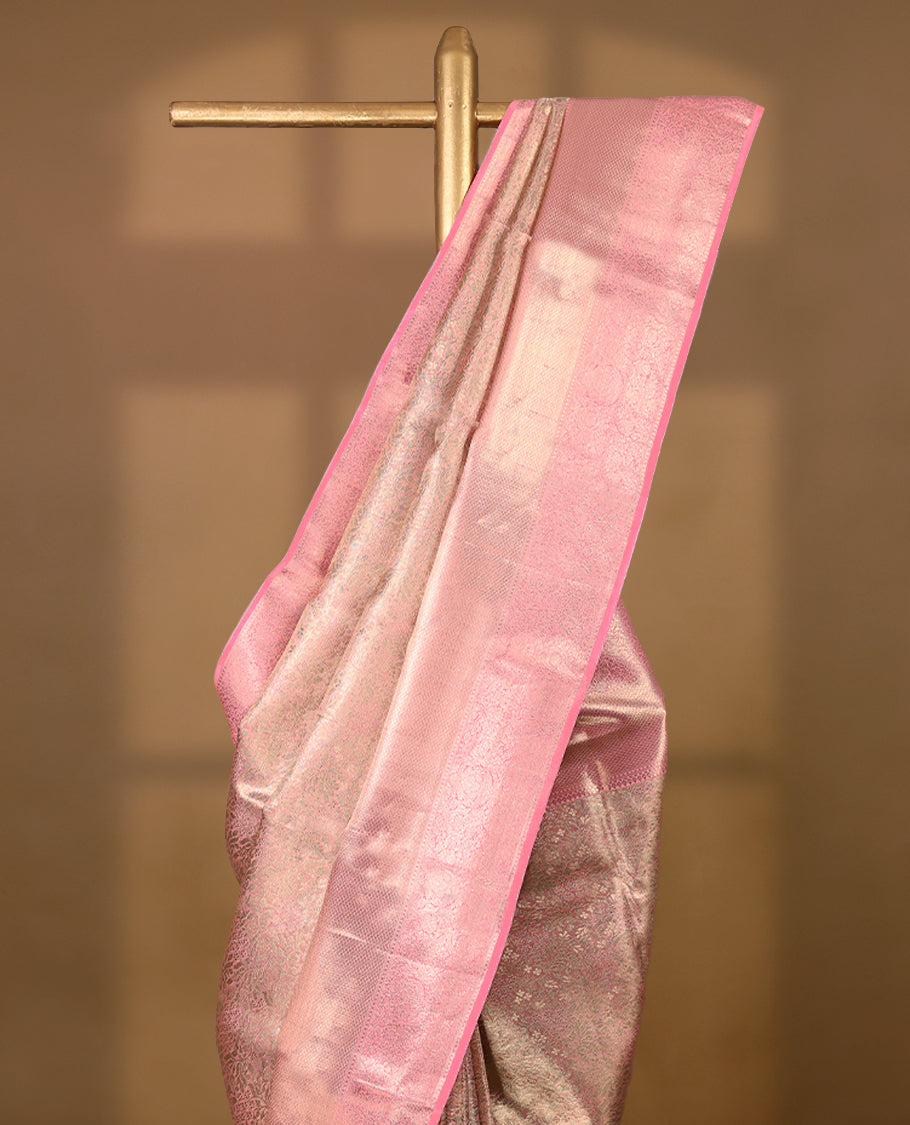 Light Pink Colour Pure Tissue Wedding Saree having Zari Jaal Body with Self Colour Brocade Border and Blouse