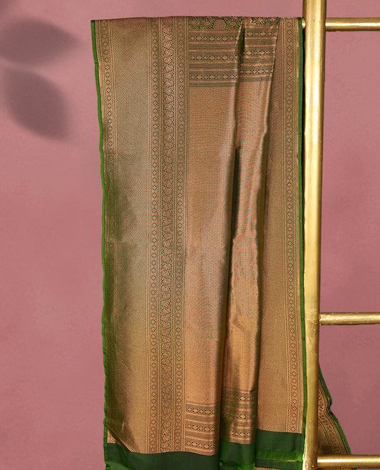 Green Colour Kancheepuram Silk Brocade Saree having Brocade Body with Self Coloured Brocade Border and Blouse